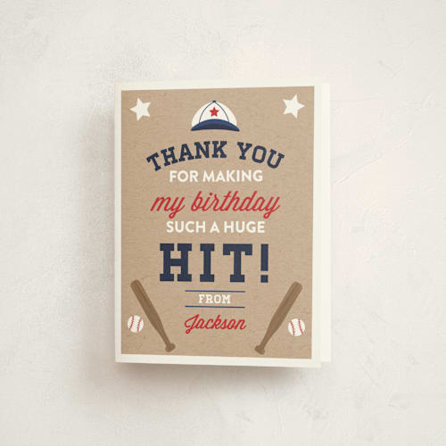 This is a patriotic kids thank you cards with standard by One Swell Studio called little slugger printing on strathmore in standard