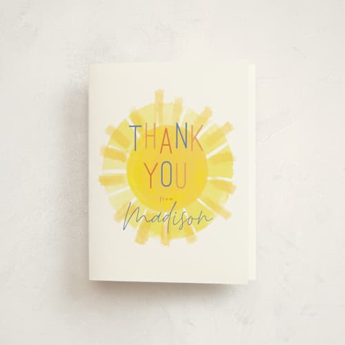 This is a marshmallow kids thank you cards with standard by Rebecca Durflinger called little sunshine printing on strathmore in standard