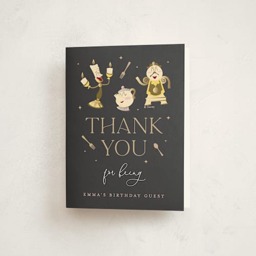 This is a midnight kids thank you cards with standard by Erica Krystek called disney's beauty and the beast be our guest printing on strathmore in standard