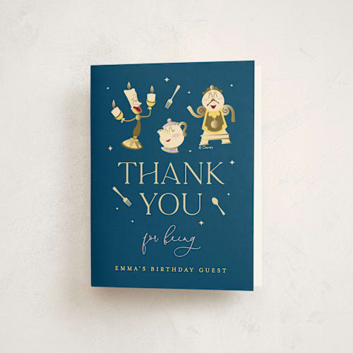 This is a bluebell kids thank you cards with standard by Erica Krystek called disney's beauty and the beast be our guest printing on strathmore in standard
