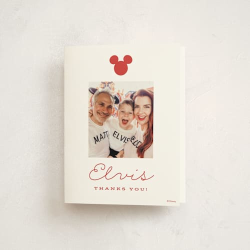 This is a winter kids thank you cards with standard by Sara Hicks Malone called disney's mickey party printing on strathmore in standard