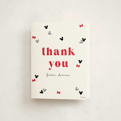 This is a ruby kids thank you cards with standard by Annie Holmquist called disney's minnie mouse confetti printing on strathmore in standard