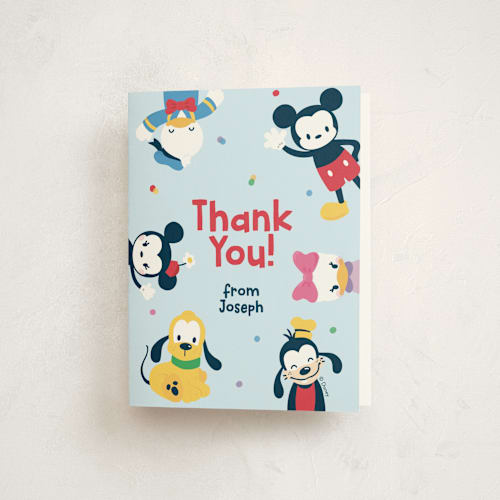 This is a sky kids thank you cards with standard by peetie design called disney's happy mickey & friends printing on strathmore in standard