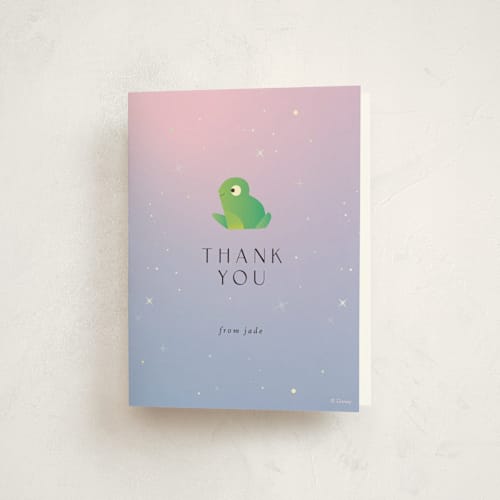 This is a lavender kids thank you cards with standard by Lori Wemple called tiana from disney's the princess and the frog printing on strathmore in standard