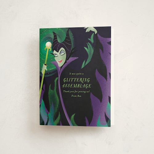 This is a forbidden mountain kids thank you cards with standard by Jackie Crawford called magnificent maleficent printing on strathmore in standard