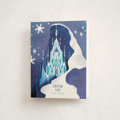 This is a majestic kids thank you cards with standard by Becky Nimoy called elsa's ice castle from disney's frozen printing on strathmore in standard