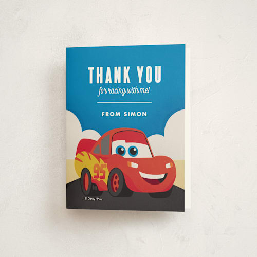 This is a sky kids thank you cards with standard by Carly Reed Walker called disney and pixar's cars kachow printing on strathmore in standard