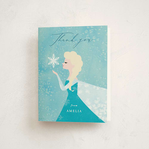 This is a frost kids thank you cards with standard by Holly Whitcomb called disney elsa's snowflakes printing on strathmore in standard