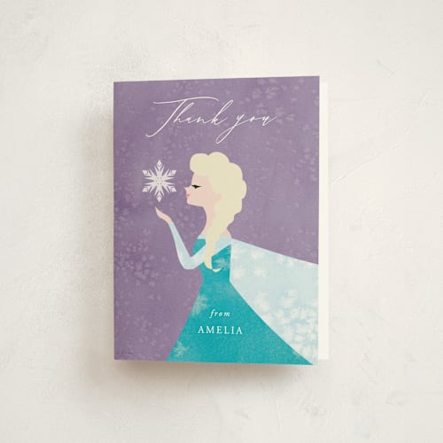 This is a plum kids thank you cards with standard by Holly Whitcomb called disney elsa's snowflakes printing on strathmore in standard