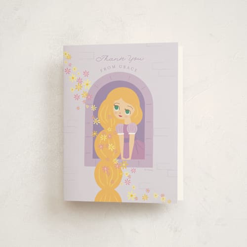 This is a violet kids thank you cards with standard by Angela Thompson called disney's rapunzel tower printing on strathmore in standard