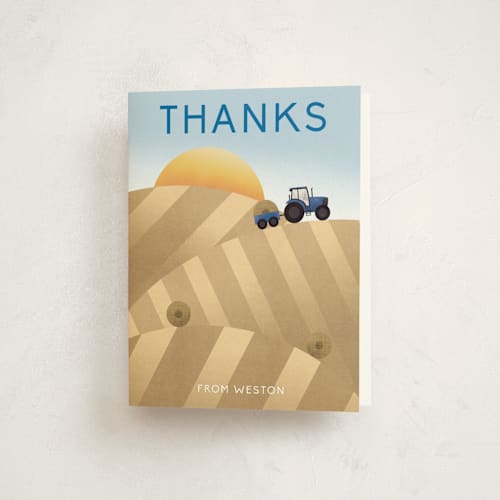 This is a wheat kids thank you cards with standard by Erin German called down on the farm printing on strathmore in standard