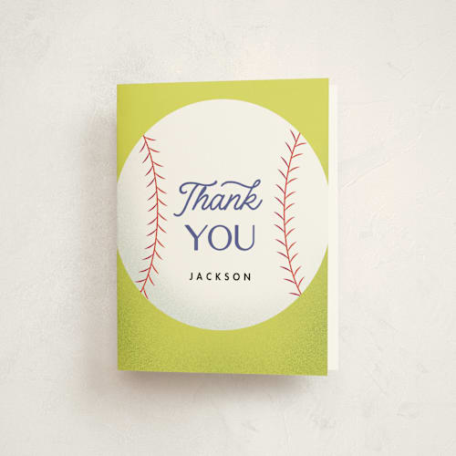 This is a grass kids thank you cards with standard by Becky Nimoy called baseball printing on strathmore in standard