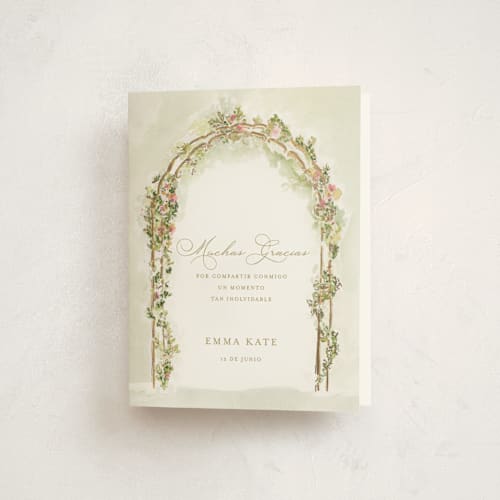 This is a evergreen graduation thank you cards with foil pressed by Lucrecia Caporale called floral arch printing on strathmore in standard