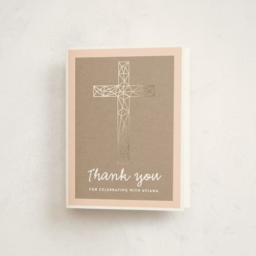 This is a peach kids thank you cards with standard by Erica Krystek called intricate cross printing on strathmore in standard