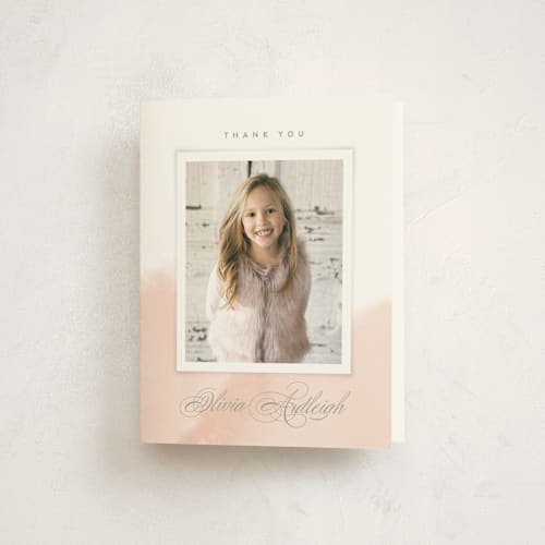 This is a blush kids thank you cards with standard by Kristie Kern called whisper printing on strathmore in standard