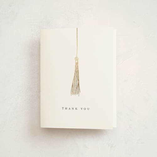 This is a pearl graduation thank you cards with foil pressed by Katy Shen called turning the tassel printing on strathmore in standard