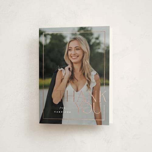 This is a snow graduation thank you cards with foil pressed by Lauren Chism called broken border printing on strathmore in standard