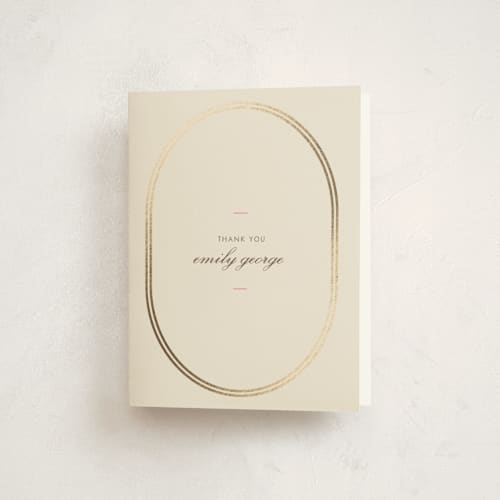 This is a strawberry graduation thank you cards with foil pressed by Megan Davis called bocce printing on strathmore in standard