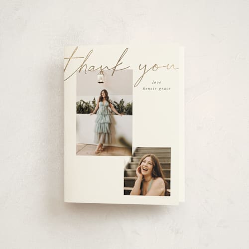 This is a chalkboard graduation thank you cards with foil pressed by Kelly Watkins called simple + script printing on strathmore in standard