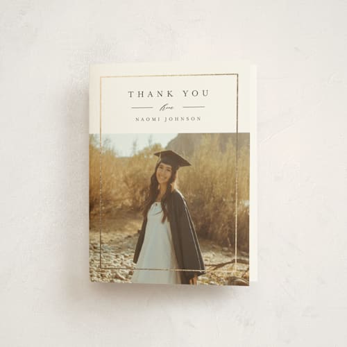 This is a sugar graduation thank you cards with foil pressed by Nicole Walsh called shining frame printing on strathmore in standard