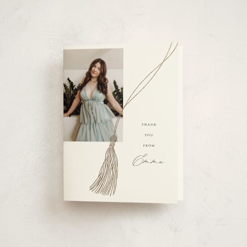 This is a cotton graduation thank you cards with foil pressed by Susan Zinader called tassel trio printing on strathmore in standard
