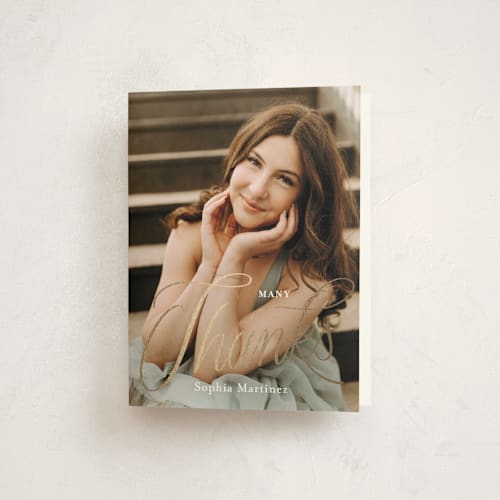 This is a spark graduation thank you cards with foil pressed by Erin German called flourished printing on strathmore in standard