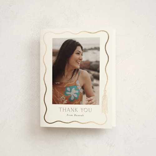 This is a snow graduation thank you cards with foil pressed by Susan Zinader called tassel scallop printing on strathmore in standard