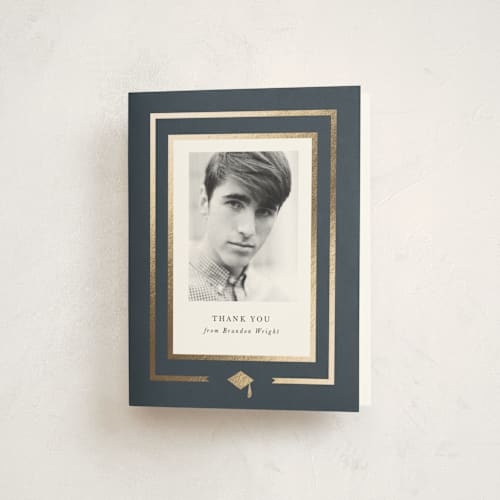 This is a graphite graduation thank you cards with foil pressed by Anna Elder called borders printing on strathmore in standard