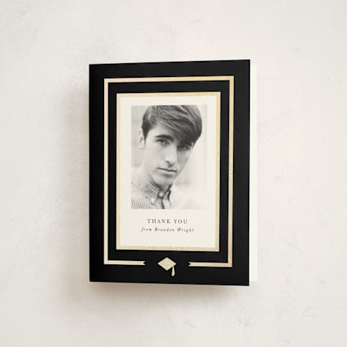This is a ink graduation thank you cards with foil pressed by Anna Elder called borders printing on strathmore in standard