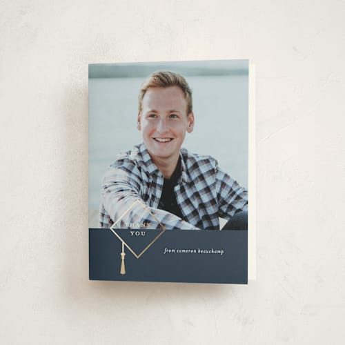 This is a steel graduation thank you cards with foil pressed by Erica Krystek called grad grid printing on strathmore in standard
