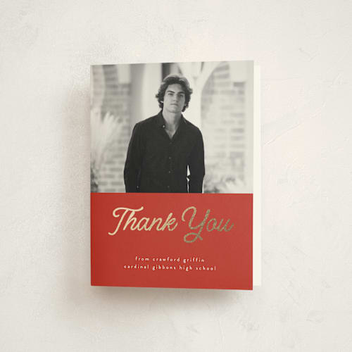 This is a tomato graduation thank you cards with foil pressed by BR Designs called retro vintage grad printing on strathmore in standard