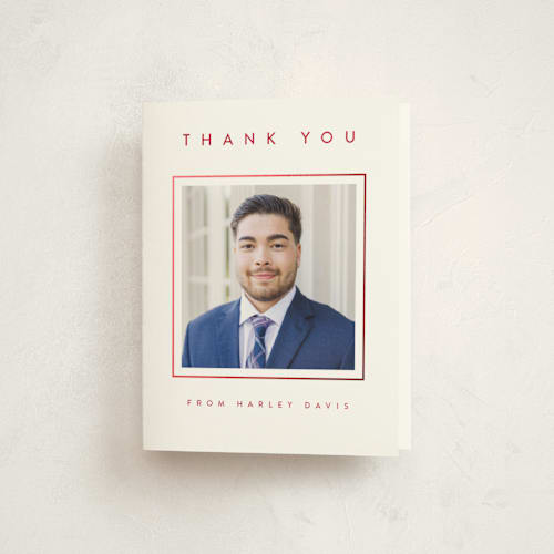This is a cardinal graduation thank you cards with foil pressed by Lucrecia Caporale called minimal border printing on strathmore in standard