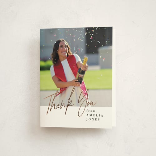 This is a pearl graduation thank you cards with foil pressed by Owl and Toad called written out printing on strathmore in standard