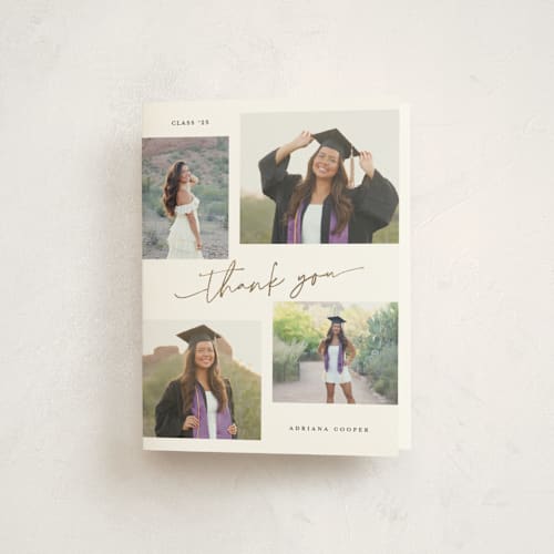 This is a snow graduation thank you cards with foil pressed by Sarah Curry called minimal holiday gallery printing on strathmore in standard