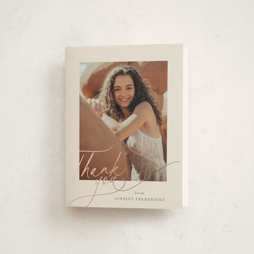 This is a latte graduation thank you cards with foil pressed by Jackie Crawford called simply side scripted printing on strathmore in standard