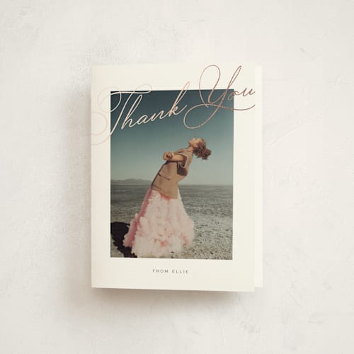 This is a cotton graduation thank you cards with foil pressed by Susan Zinader called timeless script printing on strathmore in standard