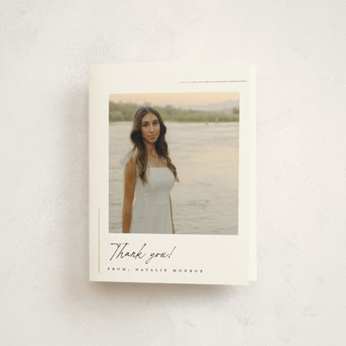 This is a cotton graduation thank you cards with foil pressed by Carolyn Nicks called clean printing on strathmore in standard
