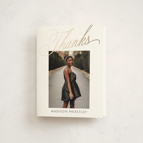 This is a daisy graduation thank you cards with foil pressed by Jessica Williams called aloft printing on strathmore in standard