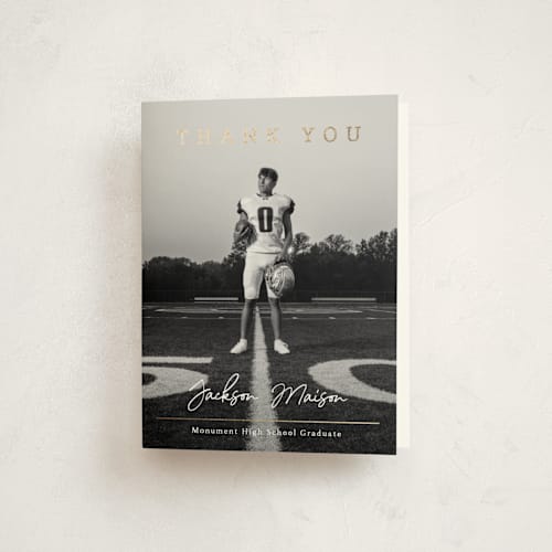 This is a freshwhite graduation thank you cards with foil pressed by Kaydi Bishop called balance printing on strathmore in standard