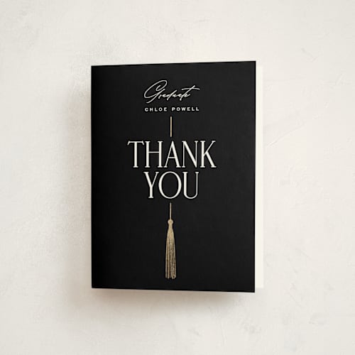 This is a ink graduation thank you cards with foil pressed by Jessica Corliss called stacked tassel printing on strathmore in standard