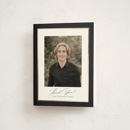 This is a midnight graduation thank you cards with foil pressed by Nicole Walsh called classic edge printing on strathmore in standard