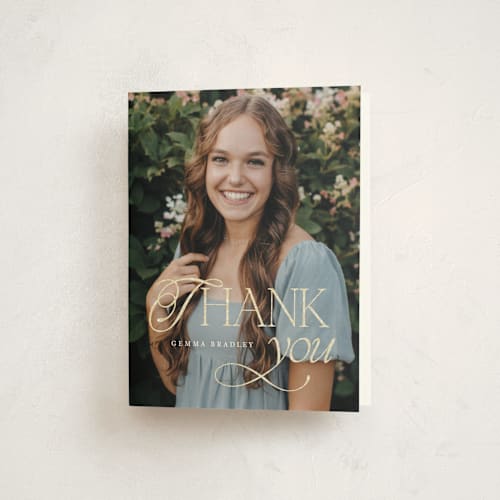 This is a diamond graduation thank you cards with foil pressed by Chryssi Tsoupanarias called opulence printing on strathmore in standard