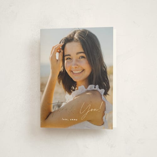 This is a sky graduation thank you cards with foil pressed by Kim Thoa called abstract laurel graduate printing on strathmore in standard