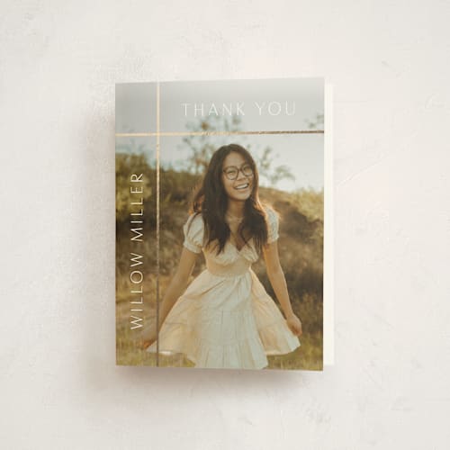 This is a chalk graduation thank you cards with foil pressed by Lauren Chism called grids printing on strathmore in standard