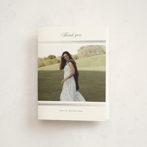 This is a pearl graduation thank you cards with foil pressed by Nicole Walsh called triple frame printing on strathmore in standard