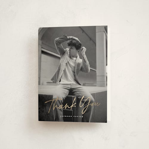This is a snow graduation thank you cards with foil pressed by Michelle Taylor called complete printing on strathmore in standard