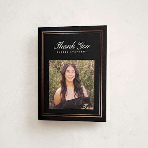 This is a ink graduation thank you cards with foil pressed by Melanie Kosuge called exemplar printing on strathmore in standard