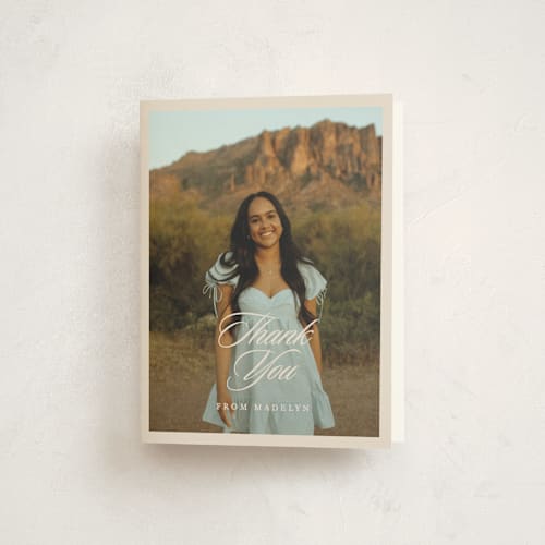 This is a sand graduation thank you cards with standard by Megan Cash called fluid printing on strathmore in standard