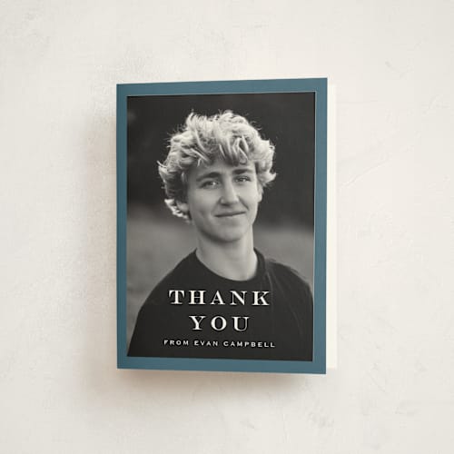 This is a rain graduation thank you cards with standard by Carolyn MacLaren called forever young printing on strathmore in standard