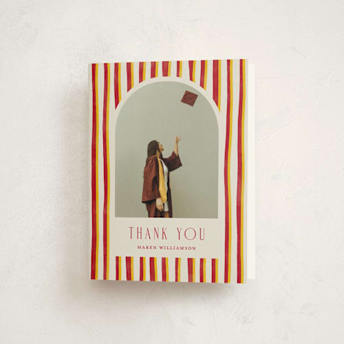 This is a rose & sunflower graduation thank you cards with standard by Anna Elder called grad stripes printing on strathmore in standard